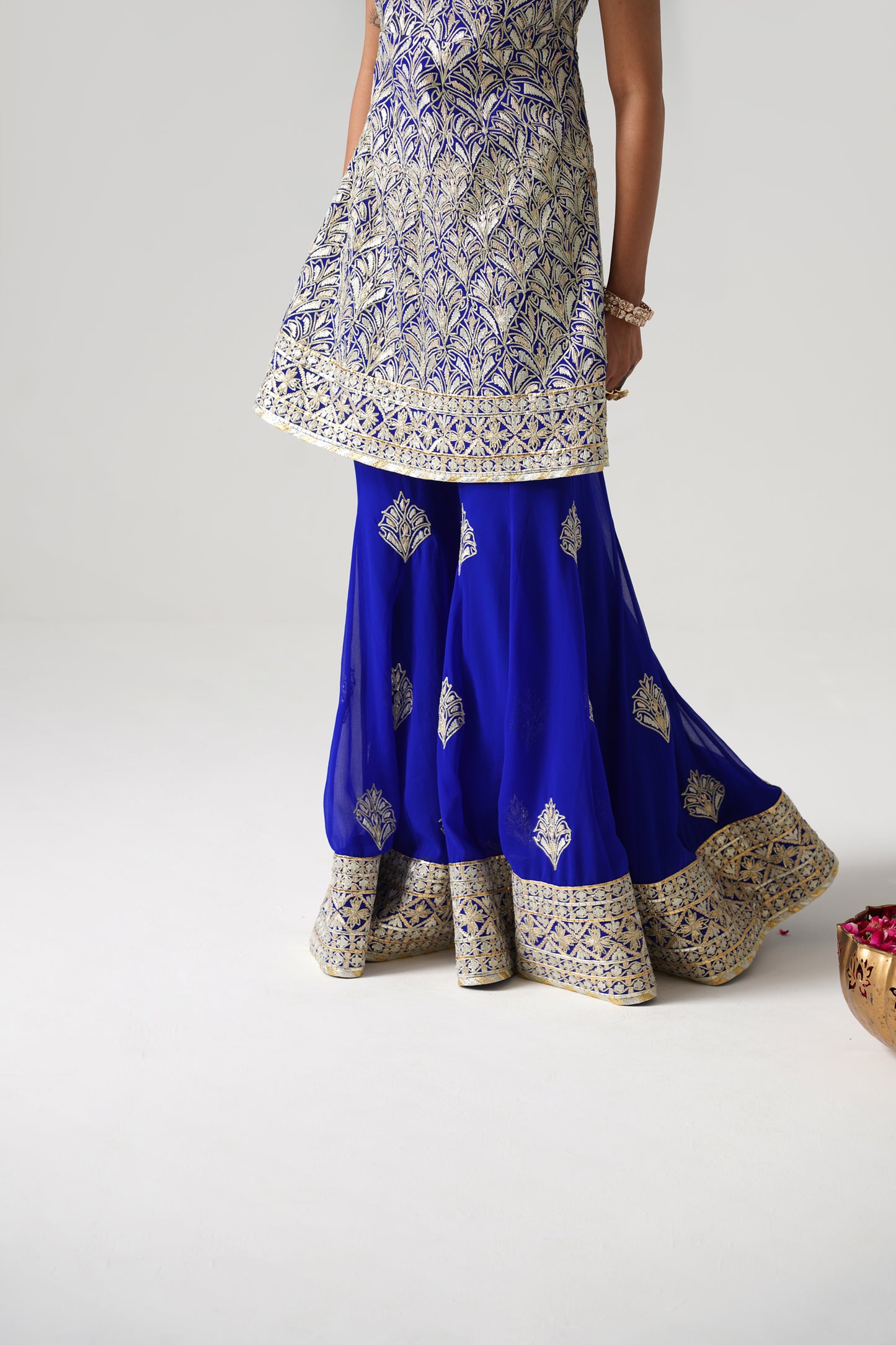 Dilruba - Short Kurta Sharara Set - Blue