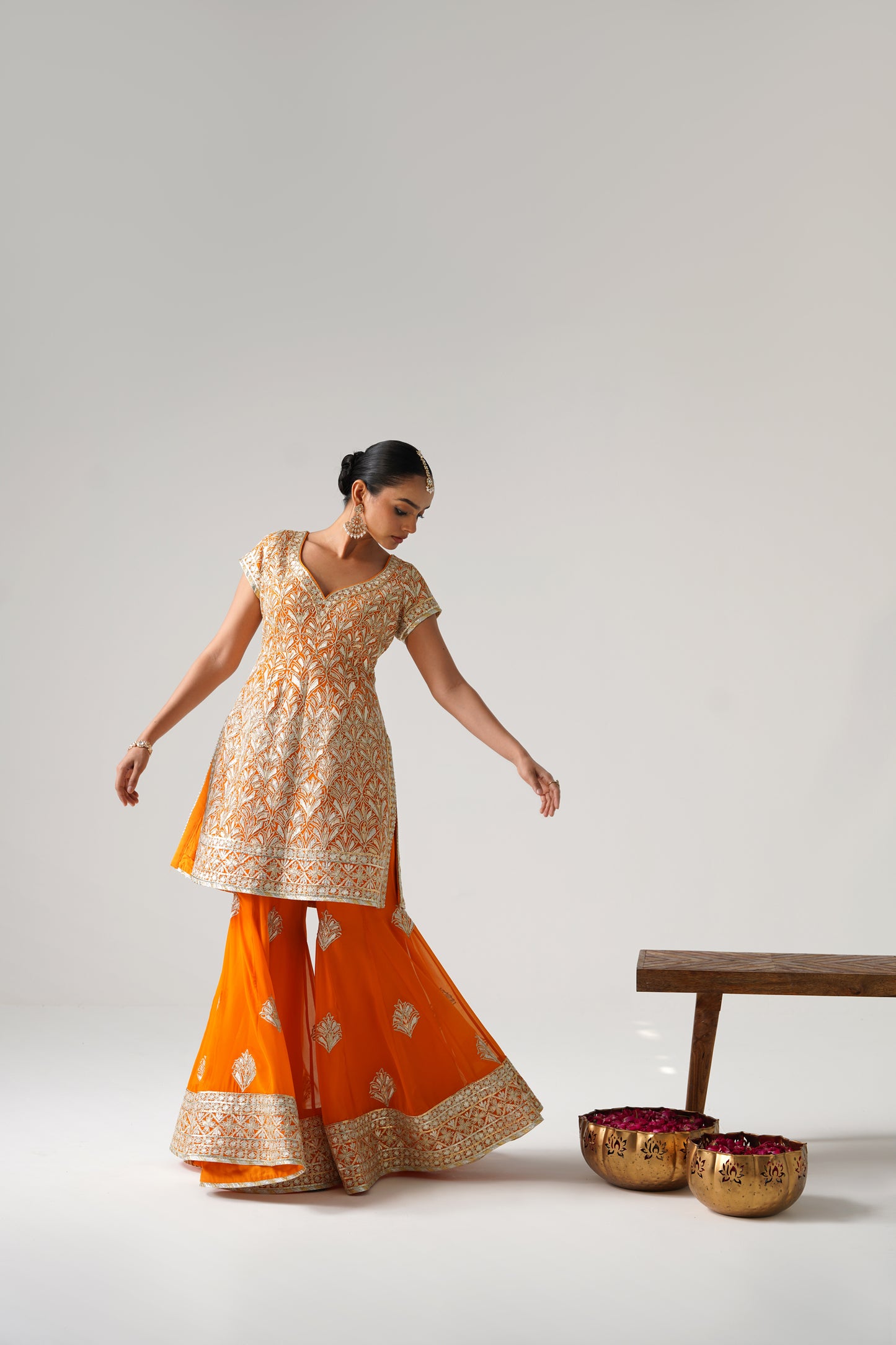 Dilruba - Short kurta Sharara set - Orange