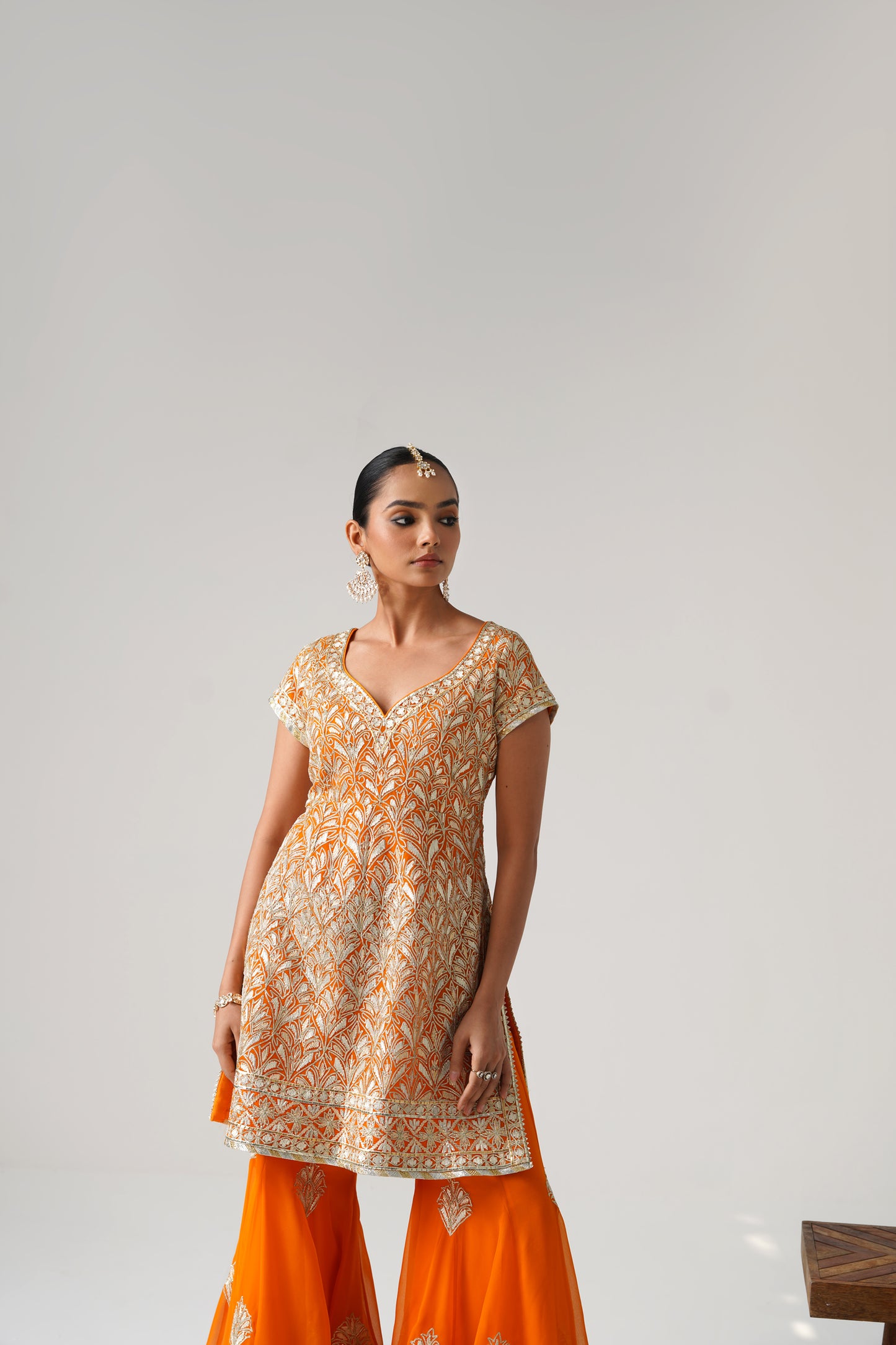 Dilruba - Short kurta Sharara set - Orange