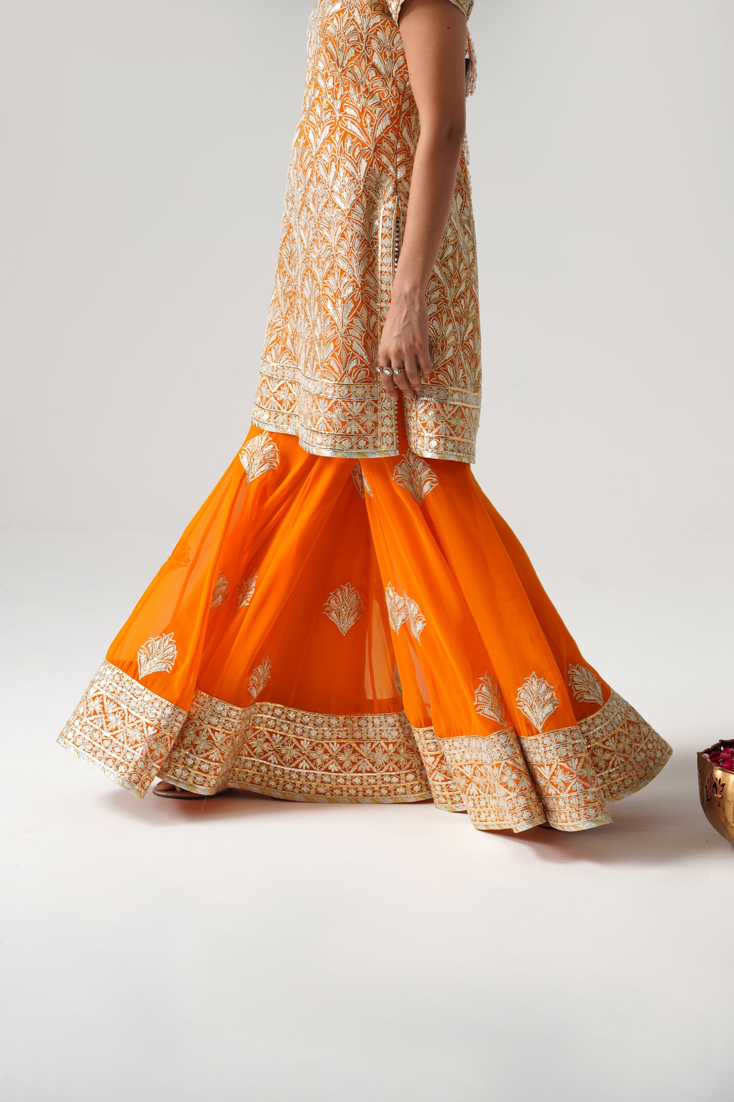 Dilruba - Short kurta Sharara set - Orange