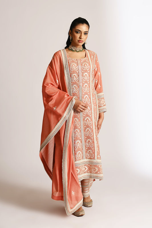 Amyra - Long Kurta Set - Peach