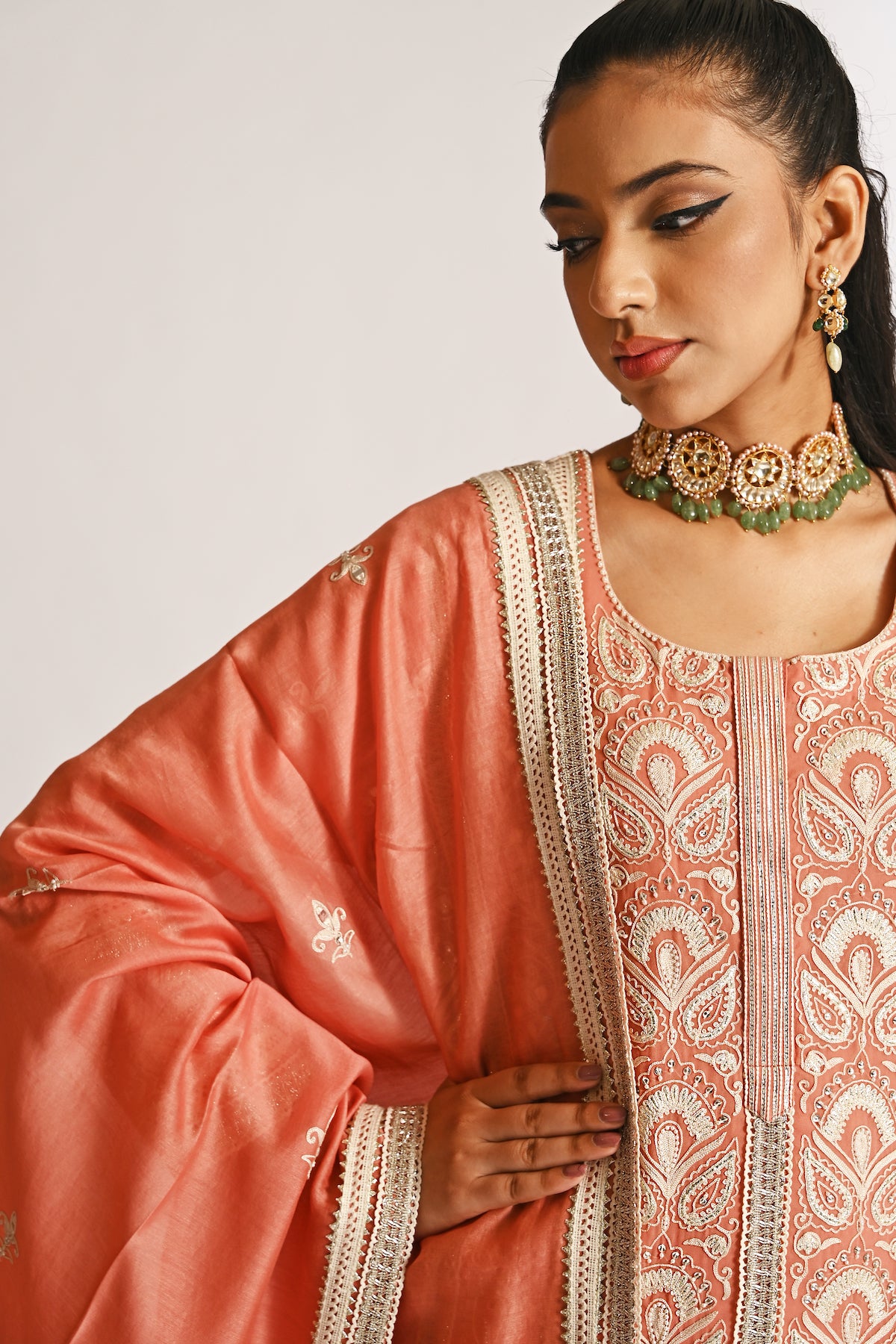 Amyra - Long Kurta Set - Peach