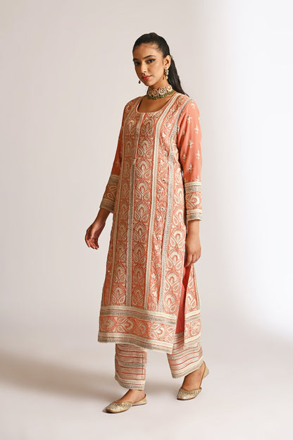 Amyra - Long Kurta Set - Peach