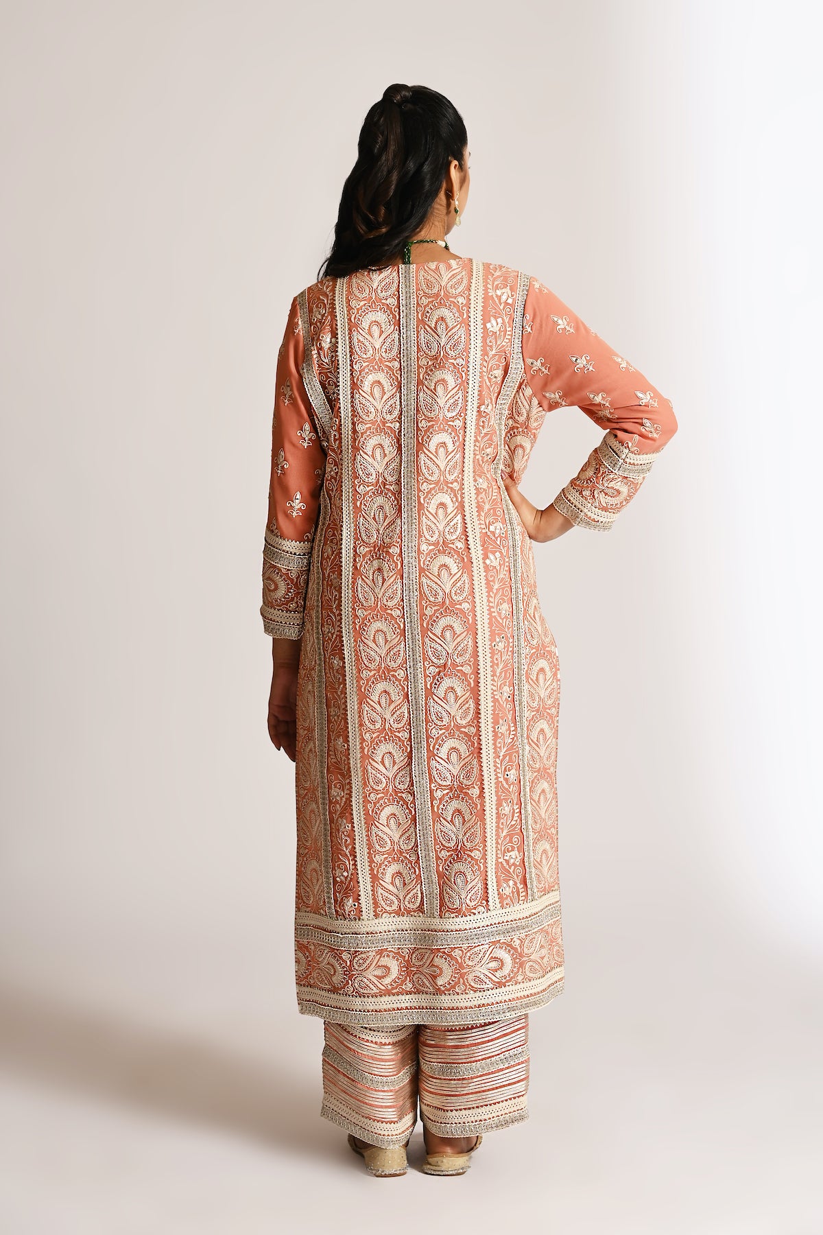 Amyra - Long Kurta Set - Peach
