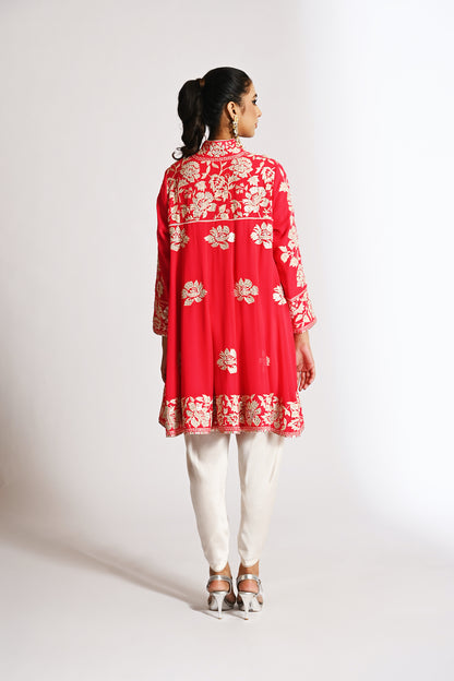 Nazrana - Flower Jaal Baby Doll with Tulip Pants - Red