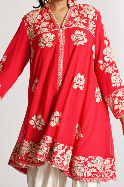 Nazrana - Flower Jaal Baby Doll with Tulip Pants - Red