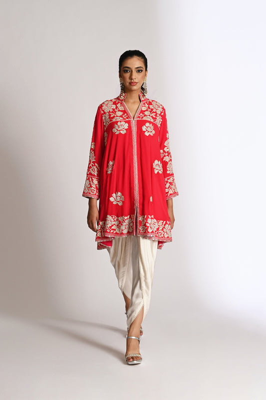Nazrana - Flower Jaal Baby Doll with Tulip Pants - Red