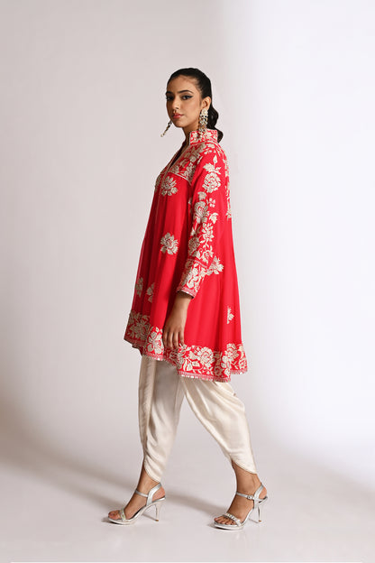 Nazrana - Flower Jaal Baby Doll with Tulip Pants - Red