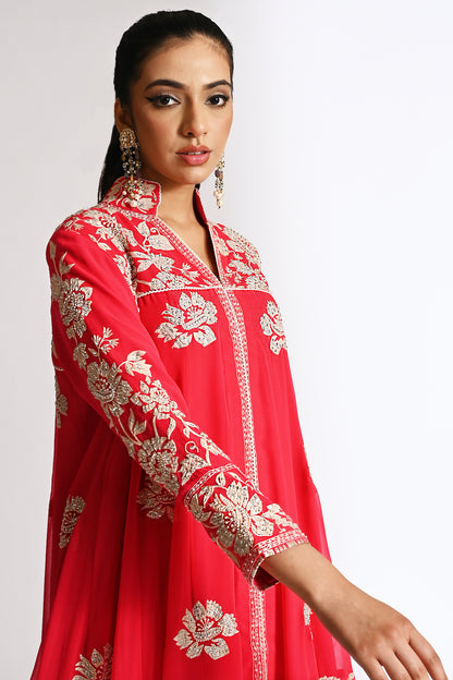 Nazrana - Flower Jaal Baby Doll with Tulip Pants - Red