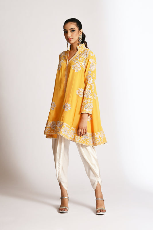 Nazrana - Flower Jaal Baby Doll with Tulip Pants - Yellow