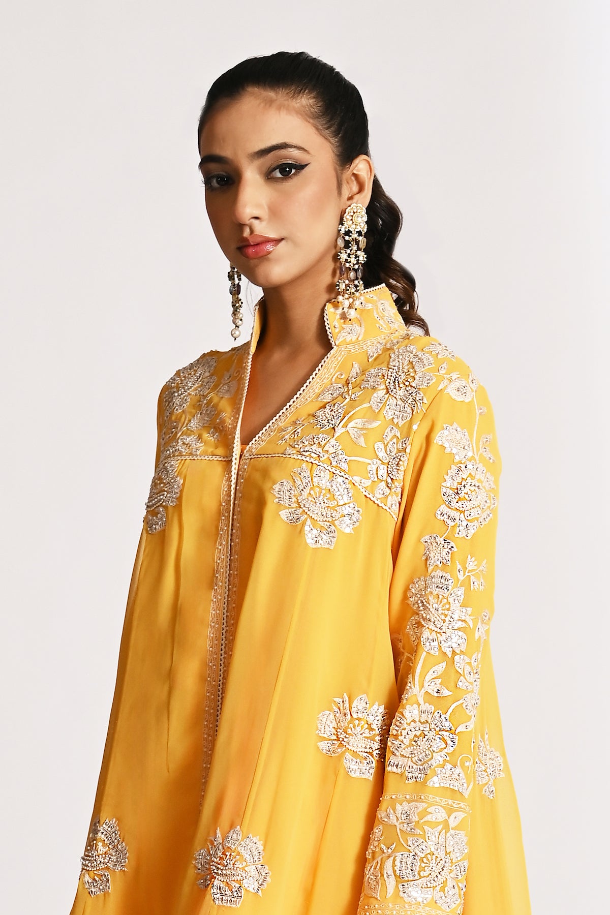 Nazrana - Flower Jaal Baby Doll with Tulip Pants - Yellow