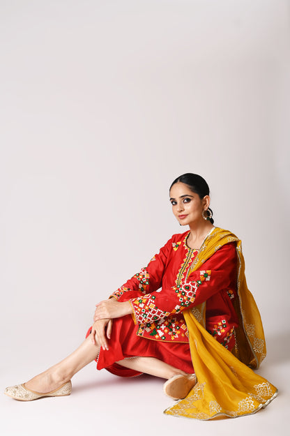 Patola - Short Kurta Set - Red