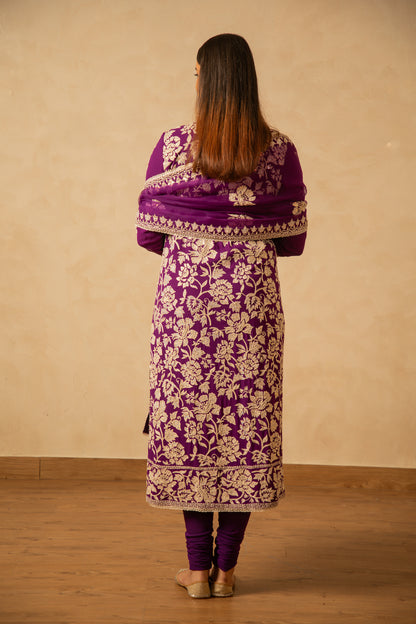 Nazrana - Flower Jaal Long Kurta Set - Purple