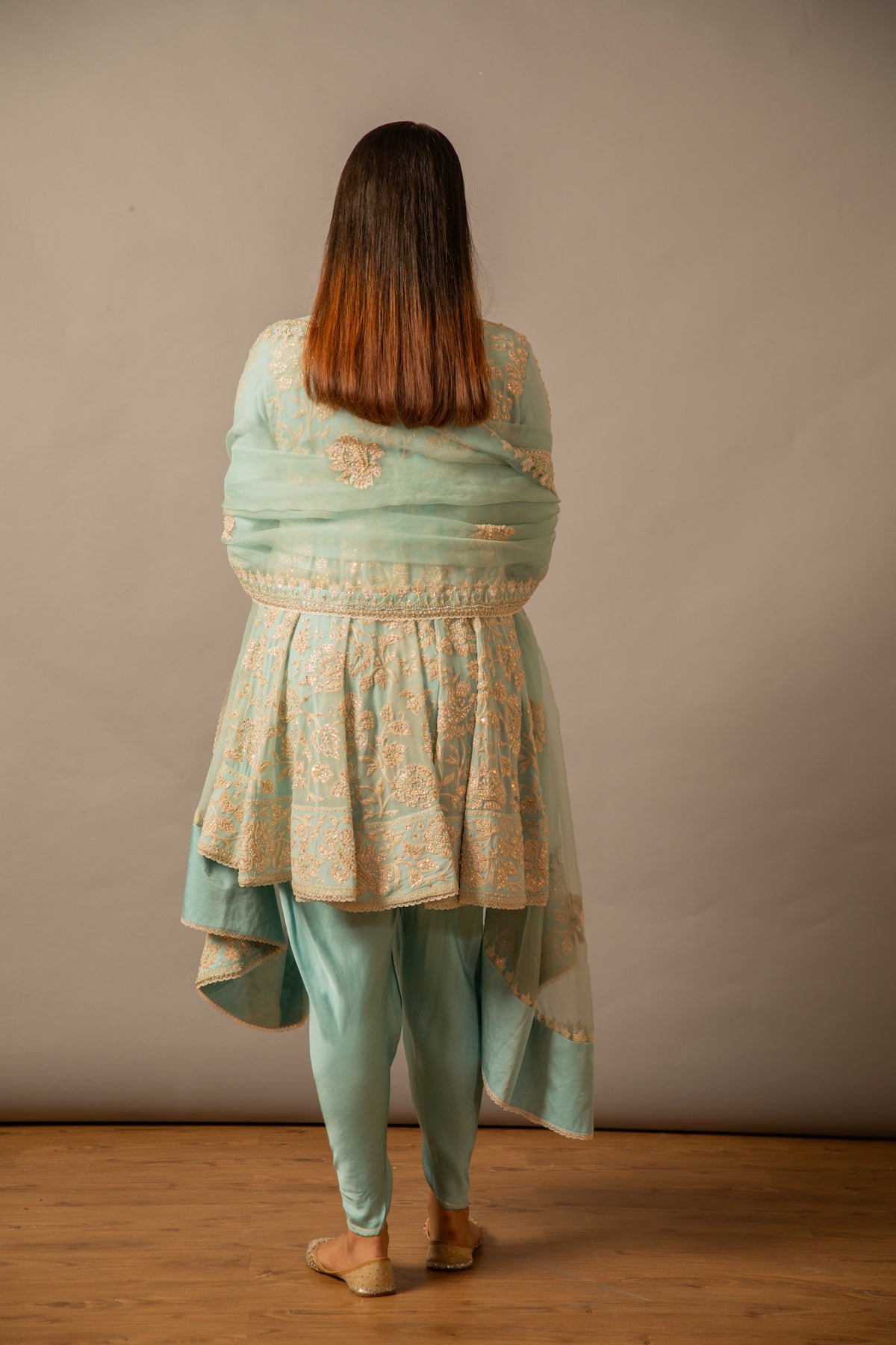 Nazrana - Flower Jaal Kalidar Set - Powder Blue