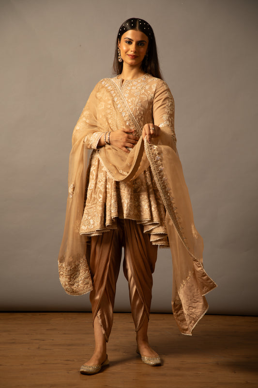 Nazrana - Flower Jaal Kalidar Set - Beige