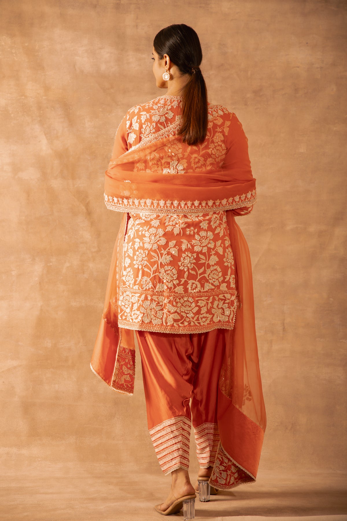 Nazrana - Flower Jaal Short Kurta Set - Peach