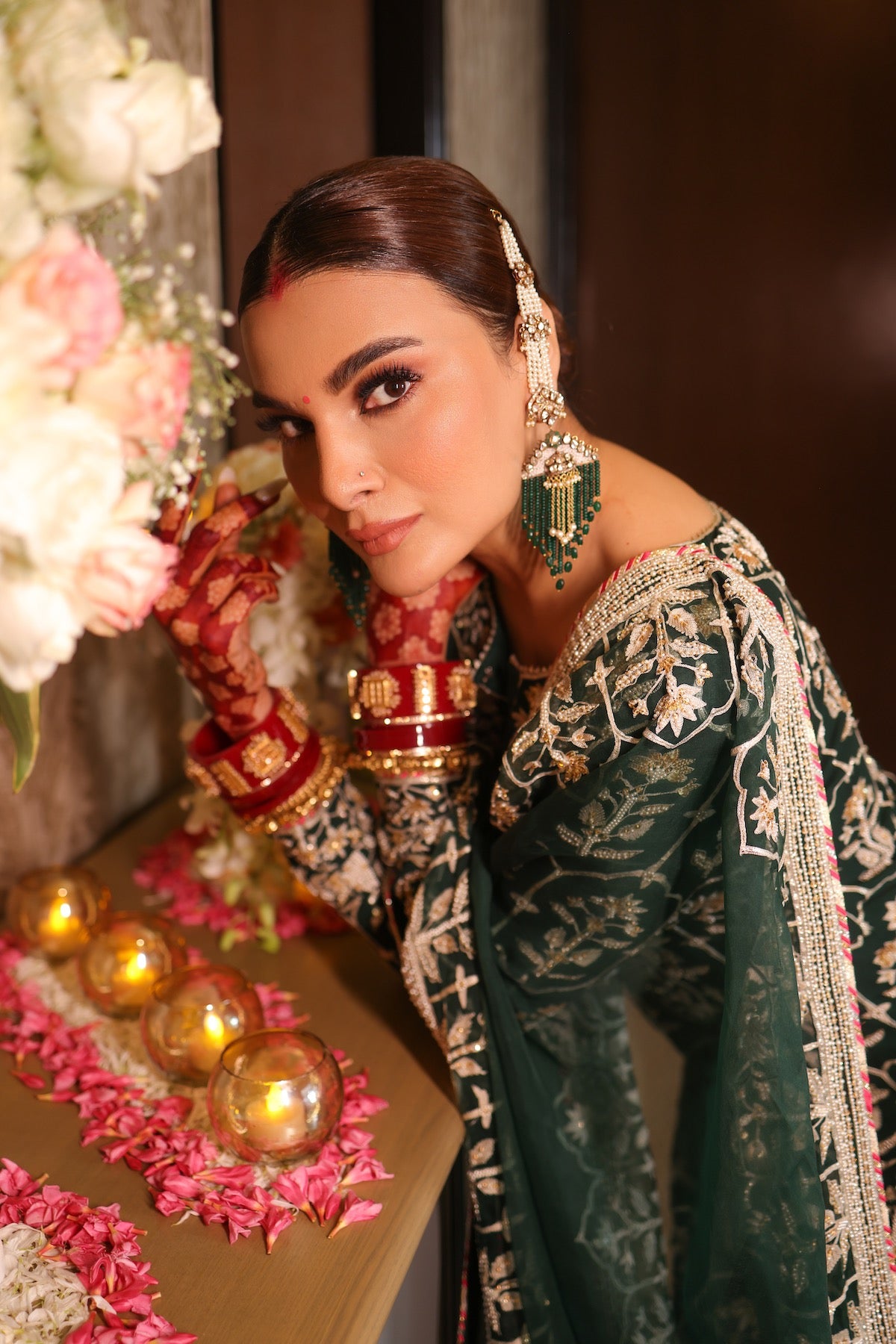 Nazrana - Jharokha Jaal Long Kurta Set - Green
