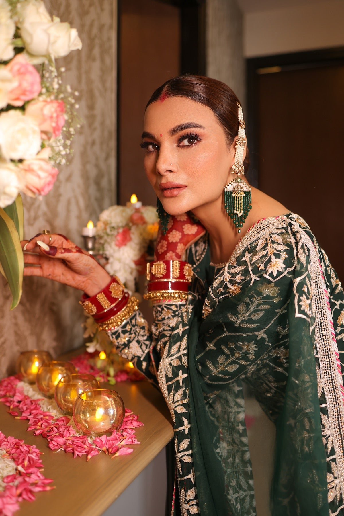Nazrana - Jharokha Jaal Long Kurta Set - Green