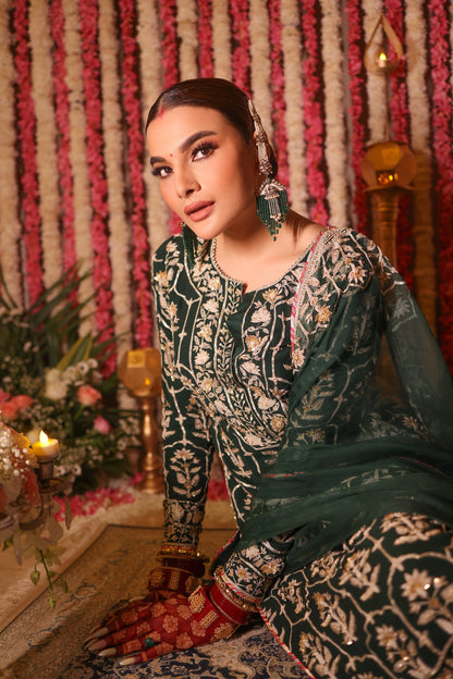 Nazrana - Jharokha Jaal Long Kurta Set - Green