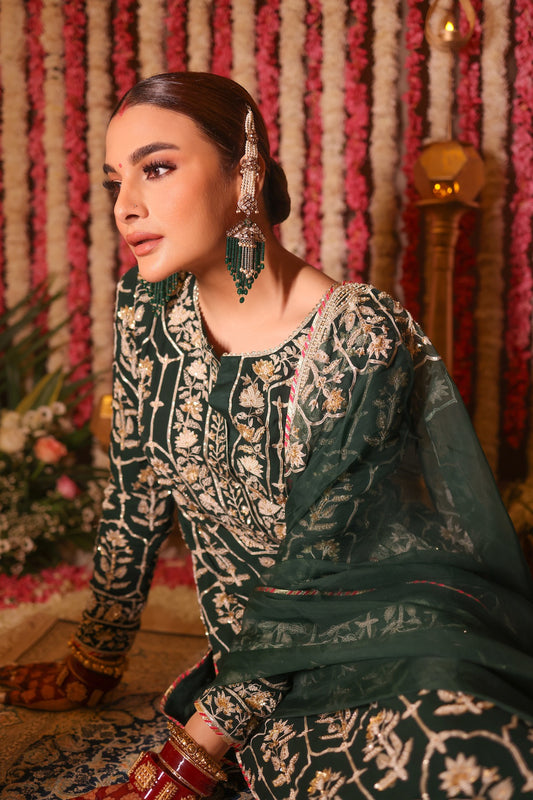 Nazrana - Jharokha Jaal Long Kurta Set - Green