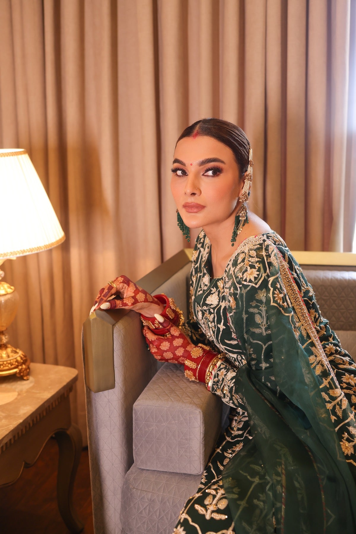 Nazrana - Jharokha Jaal Long Kurta Set - Green