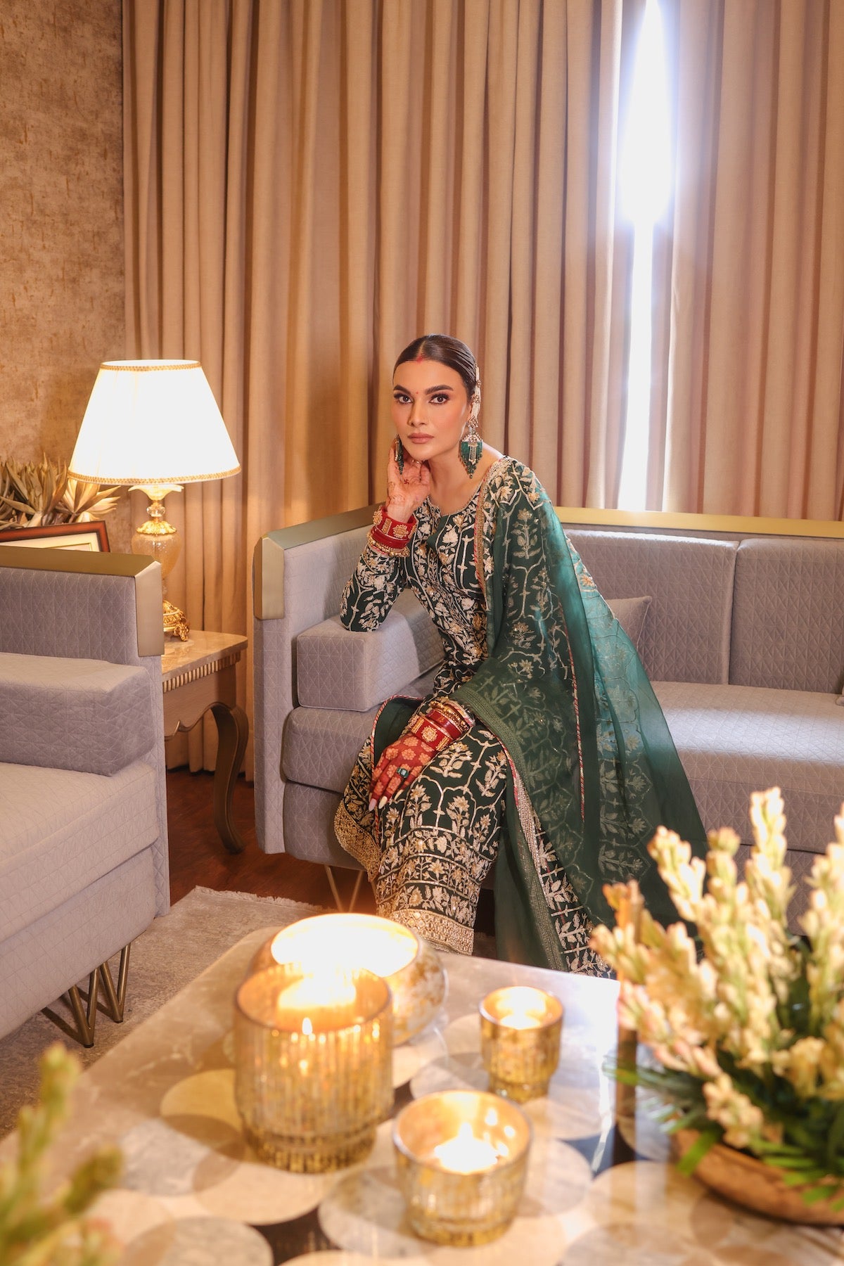 Nazrana - Jharokha Jaal Long Kurta Set - Green