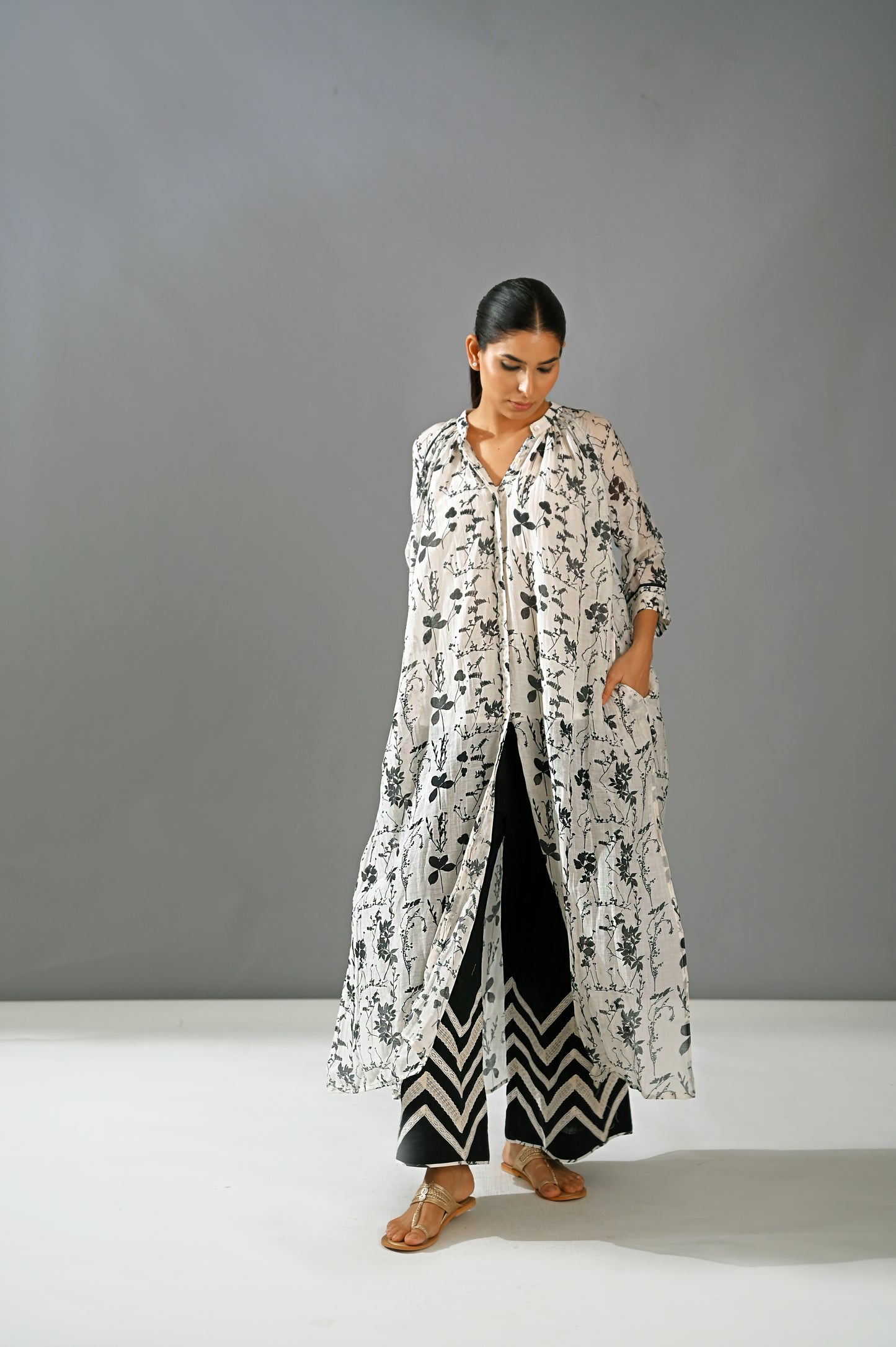 Chandni - Printed Front Open Kurta Set