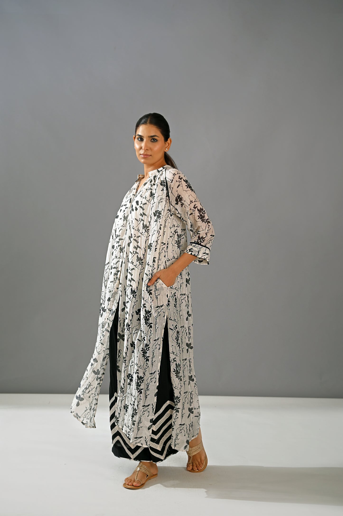 Chandni - Printed Front Open Kurta Set