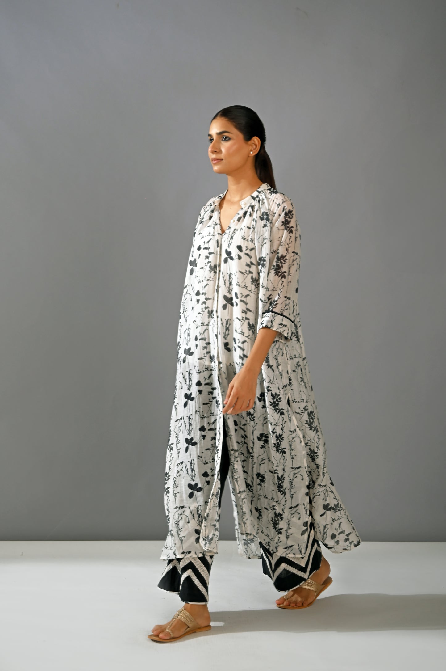 Chandni - Printed Front Open Kurta Set